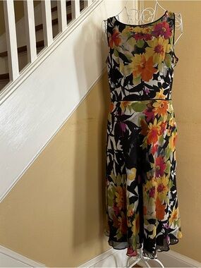 Talbots Silk Floral Multi Color Midi Dress